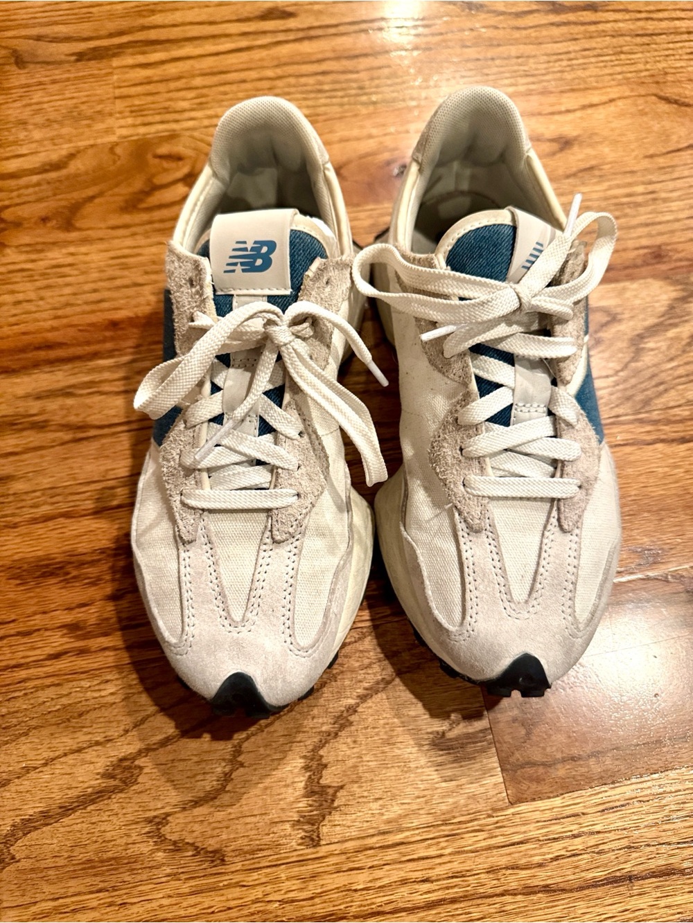 New Balance 327 Cream Suede & Blue “N” Sneakers - Picture 12 of 12